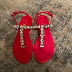 Stuart Weitzman crystals and pearly beads jelly sandal. Size 5.